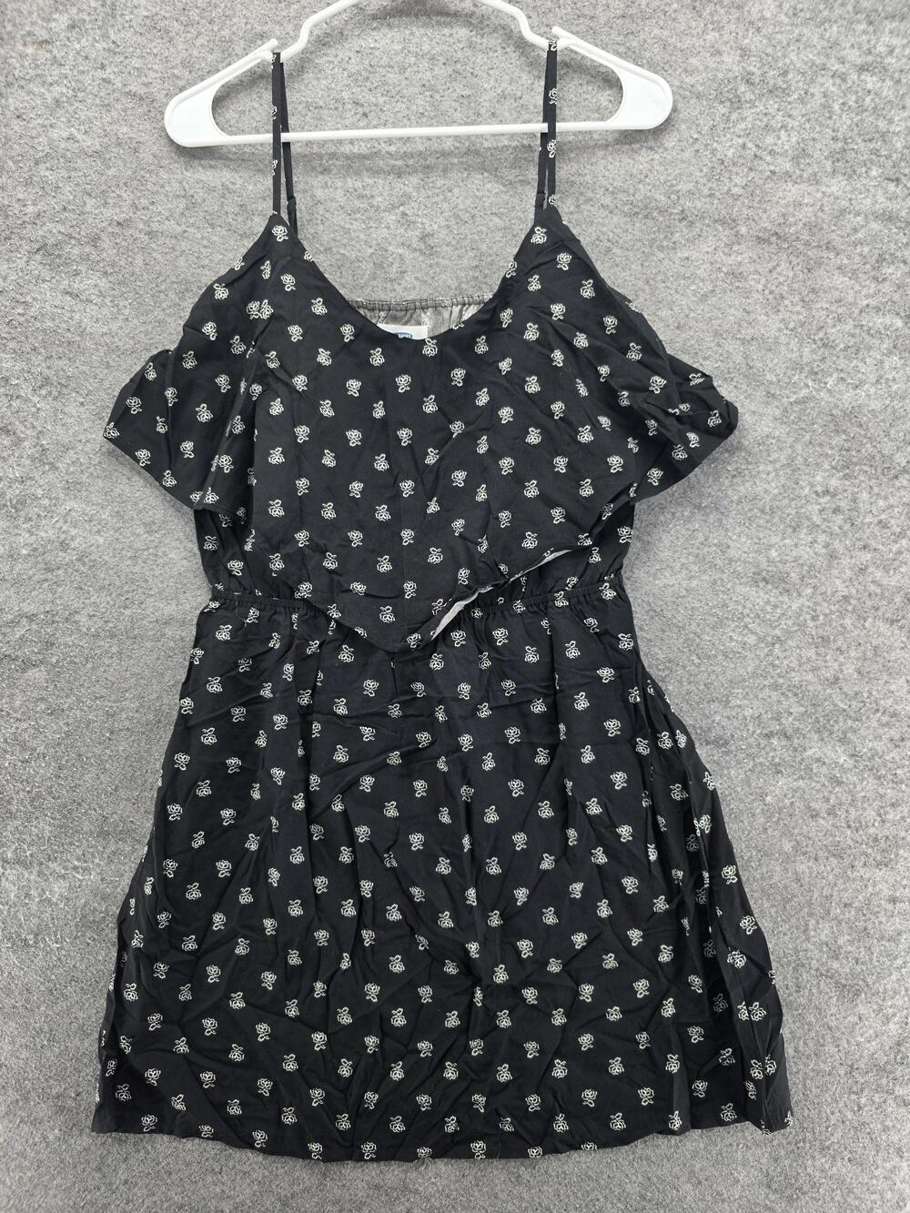 Old Navy Dress Womens Small Black White Floral Print Ruffle Sleeveless Summer